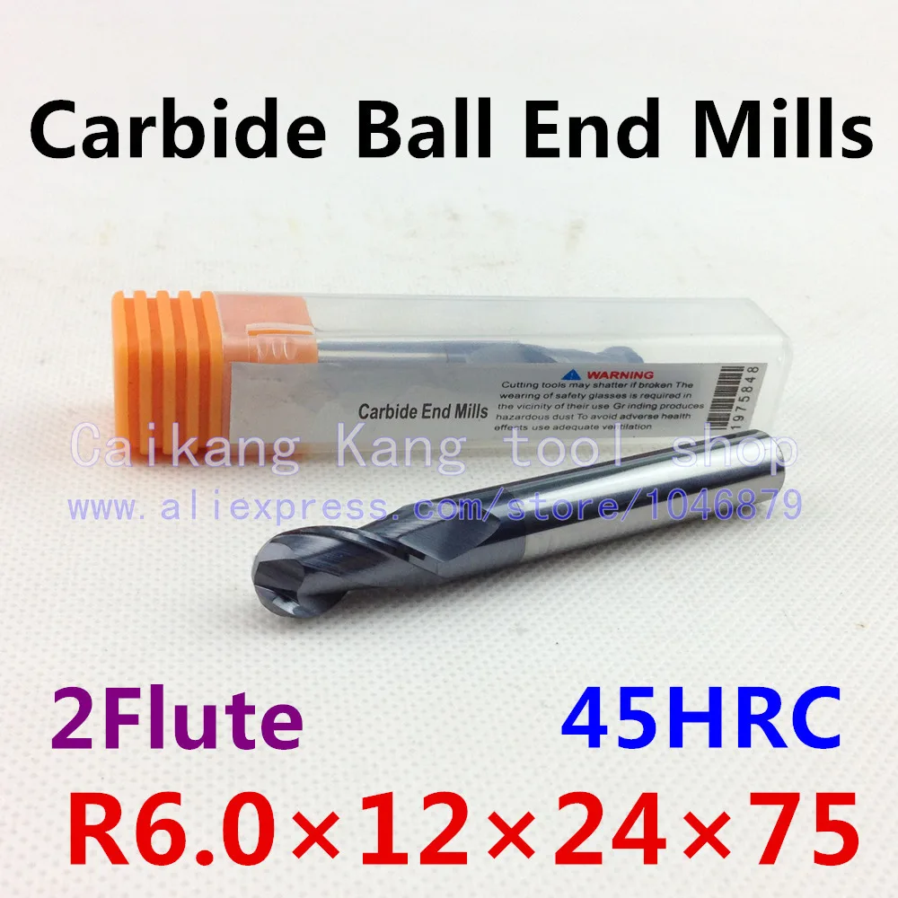 New 2 Flute Head: 12mm Carbide Ball End Mills Tungsten steel cutter CNC milling Highest cutting hardness: 45HRC R6*12*24*75mm
New 2 Flute Head: 12mm Carbide Ball End Mills Tungsten steel cutter CNC milling Highest cutting hardness: 45HRC R6*12*24*75mm