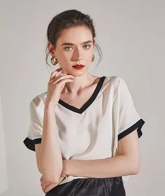 Silk short-sleeved women summer loose V-collar silk T-shirt white silk T-shirt women half-sleeve
Silk short-sleeved women summer loose V-collar silk T-shirt white silk T-shirt women half-sleeve