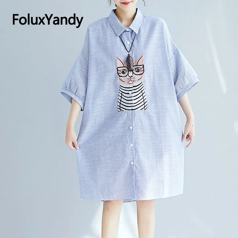 7 XL Oversize Blouses Women Half Sleeve Shirts Plus Size Casual Cartoon Embroidery Blue Striped Summer Long Blouse Shirt NQYL81
7 XL Oversize Blouses Women Half Sleeve Shirts Plus Size Casual Cartoon Embroidery Blue Striped Summer Long Blouse Shirt NQYL81