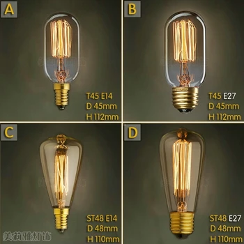 2pcs 40W E27 220V Bombilla Edison Bulb E27 Retro Lamp Lampada Vintage Bulb Ampoules Decoratives T45 ST48
2pcs 40W E27 220V Bombilla Edison Bulb E27 Retro Lamp Lampada Vintage Bulb Ampoules Decoratives T45 ST48