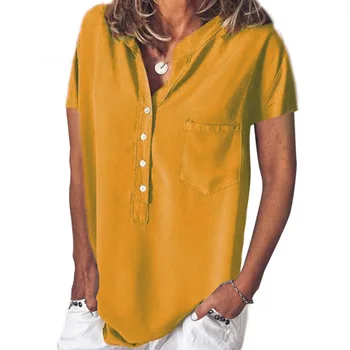 Women's blouse loose large size casual fashion solid color V-neck short-sleeved shirt shirt blouse
Women's blouse loose large size casual fashion solid color V-neck short-sleeved shirt shirt blouse
