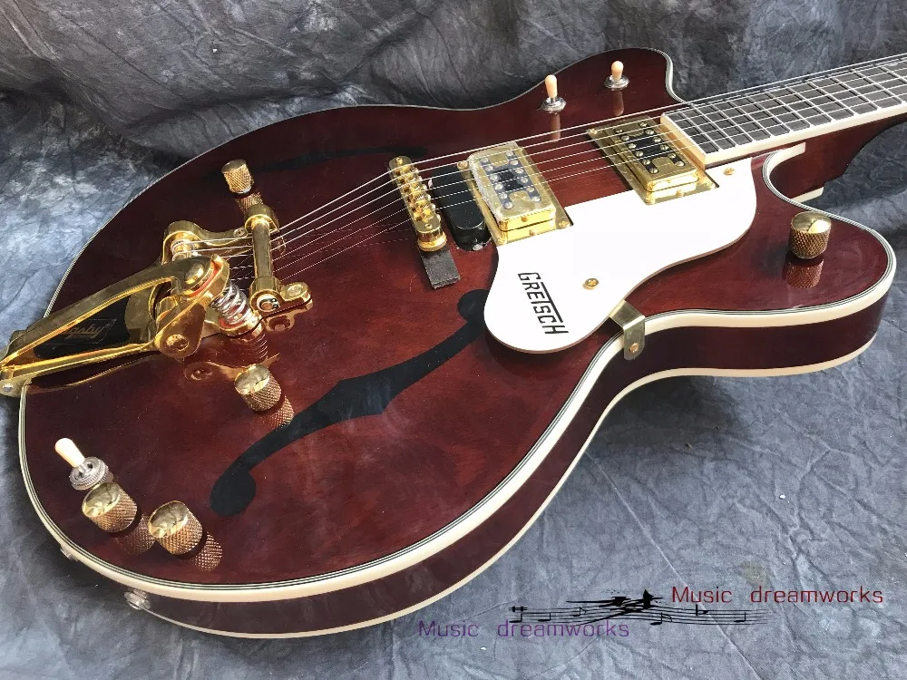 China OEM firehawk Gretsch G6122 Hollow Jazz Electric Guitar Big jazz vibrato system ABR-1 Style Bridge New style tuner
China OEM firehawk Gretsch G6122 Hollow Jazz Electric Guitar Big jazz vibrato system ABR-1 Style Bridge New style tuner