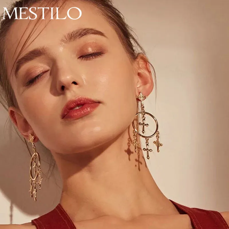 MESTILO Gold Big Round Circle Earrings Multiple Cross Long Drop Earrings For Women Bohemian Chandelier Earrings Indian Jewelry
MESTILO Gold Big Round Circle Earrings Multiple Cross Long Drop Earrings For Women Bohemian Chandelier Earrings Indian Jewelry