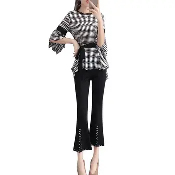 Spring Summer Women Two Piece Set Female Chiffon Blouse With Sashes + Flare Pants Suits Ladies Vintage Fashion Slim Sets F77
Spring Summer Women Two Piece Set Female Chiffon Blouse With Sashes + Flare Pants Suits Ladies Vintage Fashion Slim Sets F77