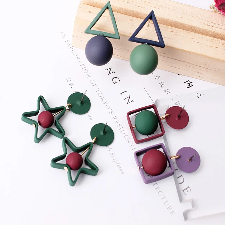 Colorful simple geometry earrings round triangle stud earring green color square Star new model women Earring
Colorful simple geometry earrings round triangle stud earring green color square Star new model women Earring