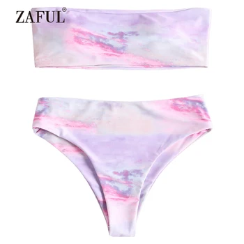 

ZAFUL Bikini Ombre Strapless Bandeau Bikini Women Swimwear Swimsuit Unlined Cute Beach Biquni Swimming Suit Baithing Suit