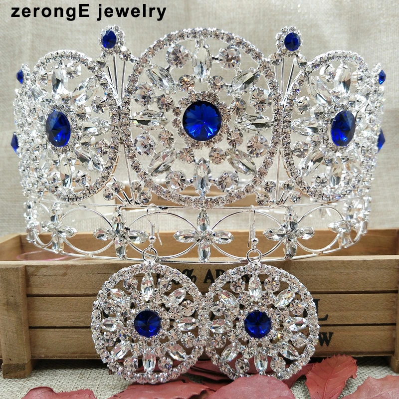 Large noble royal blue full circle crown pageant miss world crystal full tiara crown+earring matching women hair tiara band
Large noble royal blue full circle crown pageant miss world crystal full tiara crown+earring matching women hair tiara band