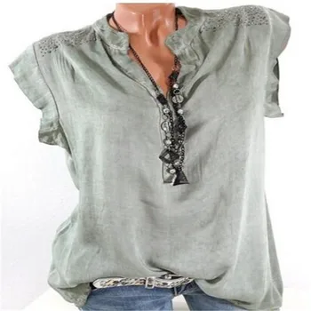 Womne Large size Blouse 2019 spring summer lace short sleeved shirt solid color large lapel neck casual Shirt S-5XL
Womne Large size Blouse 2019 spring summer lace short sleeved shirt solid color large lapel neck casual Shirt S-5XL
