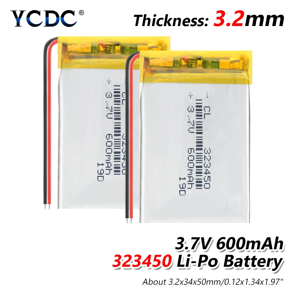 1/2/4 Pcs 3.7 V 323450 600mAh Lithium Li Ion Polymer Battery Replacement Cells For DVR GPS Toy MP3 MP4 BT Speaker Alarm Clock
1/2/4 Pcs 3.7 V 323450 600mAh Lithium Li Ion Polymer Battery Replacement Cells For DVR GPS Toy MP3 MP4 BT Speaker Alarm Clock