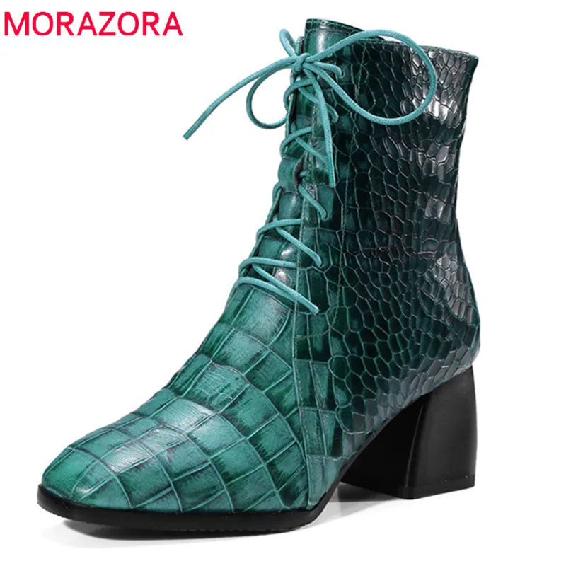 MORAZORA 2020 new arrival ankle boots for women autumn winter genuine leather boots square toe lace up high heels shoes woman
MORAZORA 2020 new arrival ankle boots for women autumn winter genuine leather boots square toe lace up high heels shoes woman