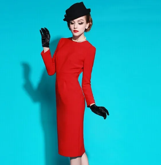 women sexy red long sleeve formal work wear office ladies vintage pencil dress big plus size knee length fit vestidos femininos
women sexy red long sleeve formal work wear office ladies vintage pencil dress big plus size knee length fit vestidos femininos
