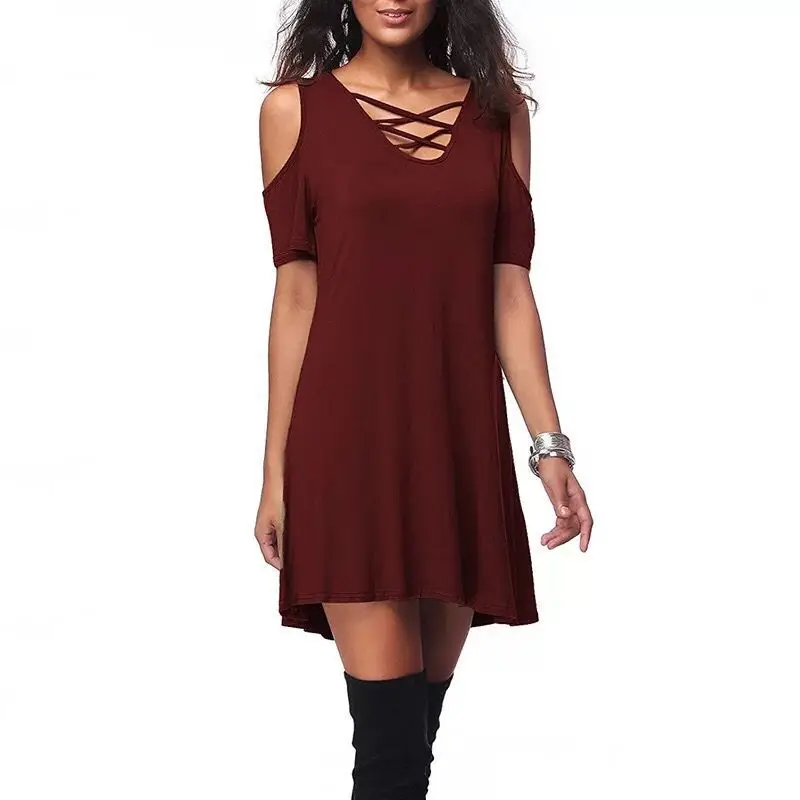 2019 Women Dress Sexy V Neck Lace-Up Cross Front Summer Dress Causal Hollow Cold Shoulder Skater Dress Party Sundress Vestidos
2019 Women Dress Sexy V Neck Lace-Up Cross Front Summer Dress Causal Hollow Cold Shoulder Skater Dress Party Sundress Vestidos
