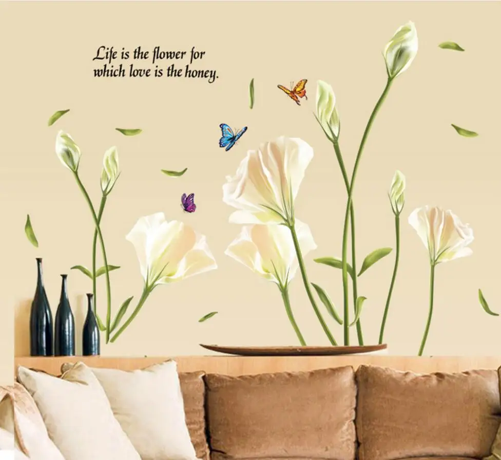 

Lily Flowers Wall Sticker On The Wall VinYl Wall Stickers Gome Decor Bedroom Backdrop Wall Decals