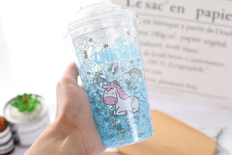 450ml Plastic Water Bottle with Straw My Creative Unicorn Summer Cool Outdoor Portable Ice Bottle for Water Home Office Kettle (9)