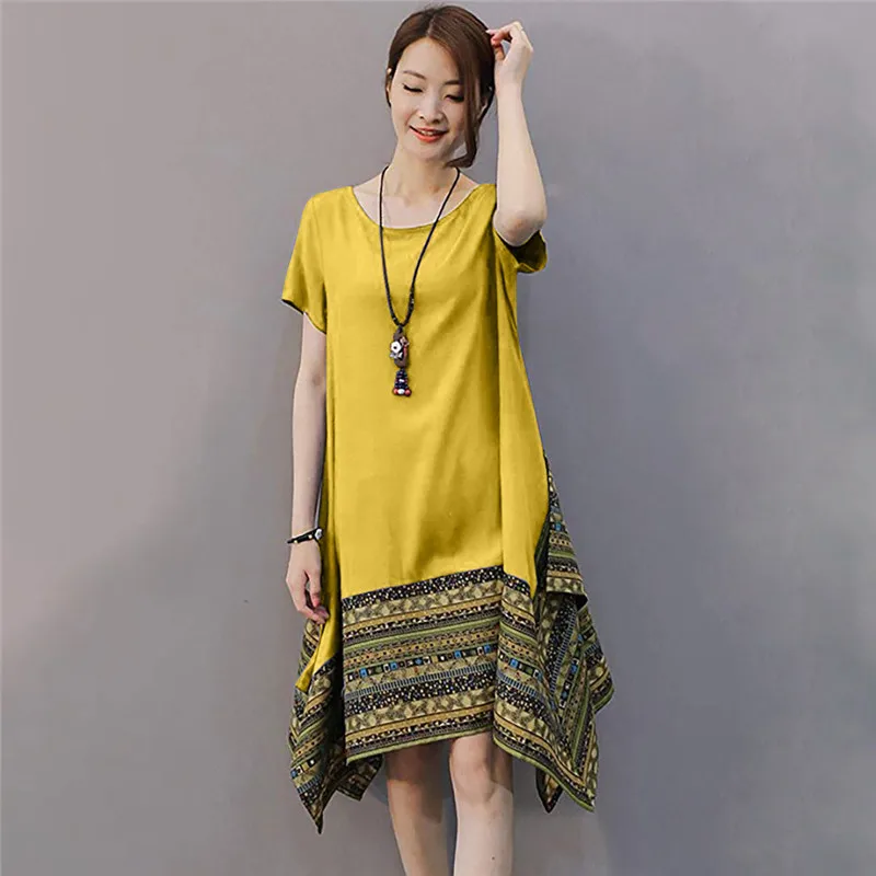 Summer Dress Ladies Women's Printed Cotton Linen Short Sleeve Irregular Hem Loose Dress Fashion New Casual Beach Sundress
Summer Dress Ladies Women's Printed Cotton Linen Short Sleeve Irregular Hem Loose Dress Fashion New Casual Beach Sundress