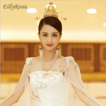 Vintage Chinese Bridal Crown Wedding Jewelry Set Gold Metal Queen Headband Tiara Tassel Clip-On Earring Women Ancient Headdress
Vintage Chinese Bridal Crown Wedding Jewelry Set Gold Metal Queen Headband Tiara Tassel Clip-On Earring Women Ancient Headdress