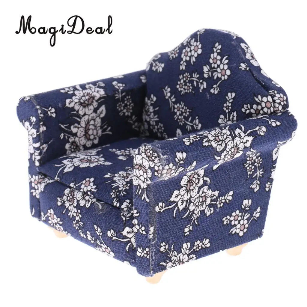 7 Pieces Wooden Floral Sofa Cushions Kit for 1/12 Scale Dolls House Miniature Furniture Decoration Kids Child Pretend Play Toys