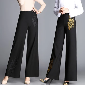 Women's Autumn and winter embroidery wide leg pants trousers embroidered middle-aged pants thick straight jeans wide leg trouser 
Women's Autumn and winter embroidery wide leg pants trousers embroidered middle-aged pants thick straight jeans wide leg trouser