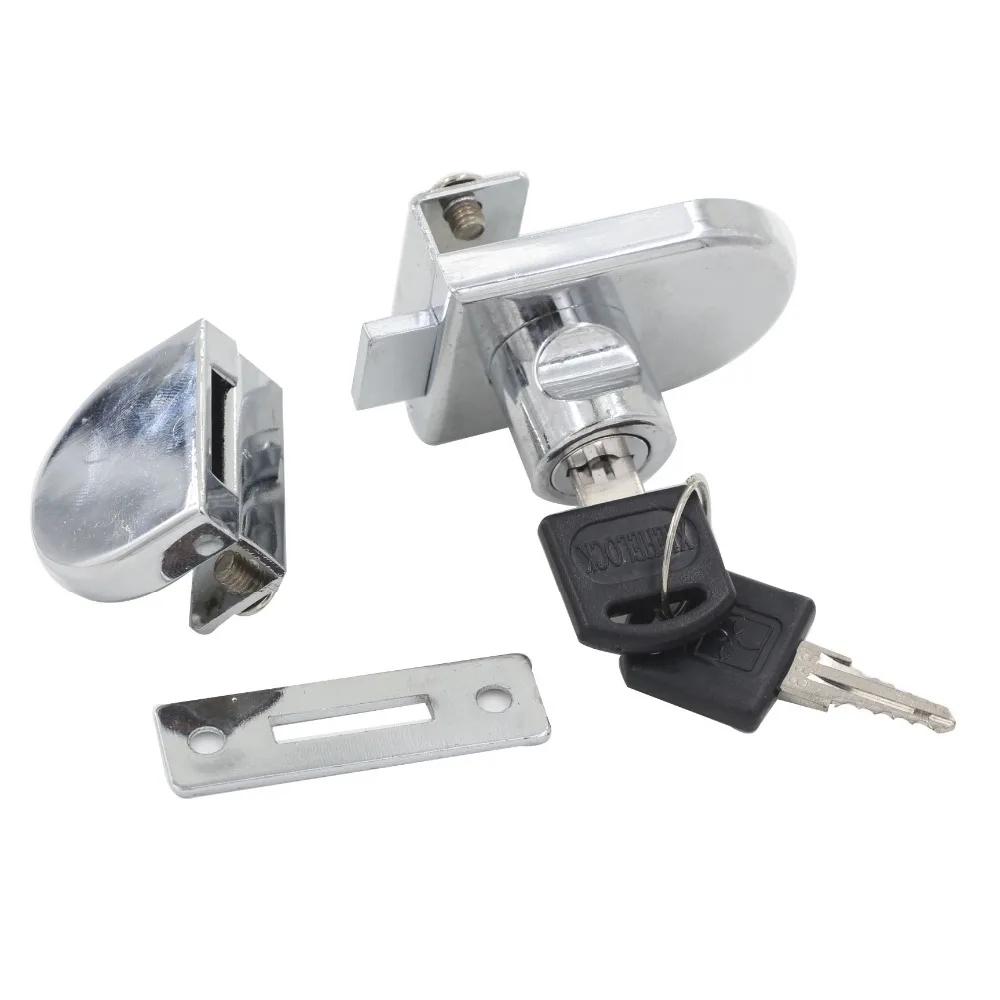 Image Silver Tone Metal Double Glass door Lock Suitable for 5 8mm Thick Glass With Keyed Alike Keys for Showcase Cabinet