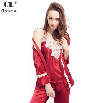 CherLemon 3 Pieces Pyjama Sets Women Satin Nightwear Red Sexy Lace Patchwork Camisole and Long Pajamas Autumn Silk Pijama Mujer
CherLemon 3 Pieces Pyjama Sets Women Satin Nightwear Red Sexy Lace Patchwork Camisole and Long Pajamas Autumn Silk Pijama Mujer
