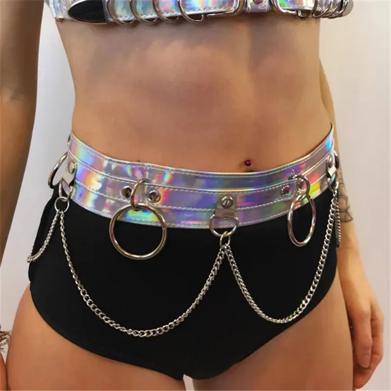 Women Punk Shiny Laser Dazzle Color Leather Waist Belt 2019 Fashion Body Harness O Ring Holographic Sexy Chain Buckles Belts
Women Punk Shiny Laser Dazzle Color Leather Waist Belt 2019 Fashion Body Harness O Ring Holographic Sexy Chain Buckles Belts