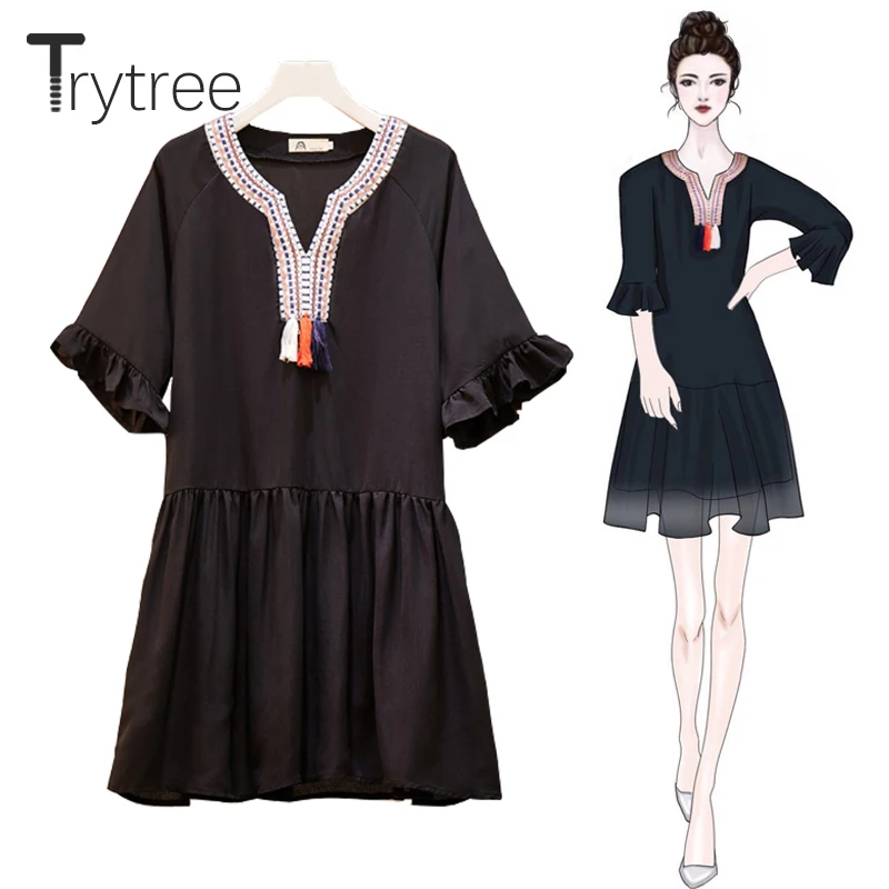Trytree Summer Casual Dress V-Neck Embroidery Geometric Butterfly Sleeve Women Dresses Tassel Polyester Above Knee Loose Dress
Trytree Summer Casual Dress V-Neck Embroidery Geometric Butterfly Sleeve Women Dresses Tassel Polyester Above Knee Loose Dress