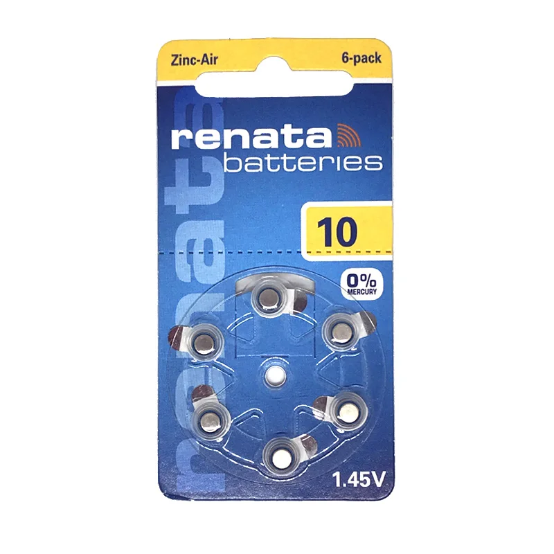6-pack Renata 10 1.45v 105mAh Zinc air batteries ZA10 PR70 A10 For Hearing aid Batteries button coin cell
6-pack Renata 10 1.45v 105mAh Zinc air batteries ZA10 PR70 A10 For Hearing aid Batteries button coin cell