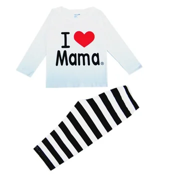 Hooyi Baby Girls Pajama Set T-Shirts I Love Mama Stripe Pants 100% Cotton Kid pijama Girl clothes children Sleepwear Top Quality
Hooyi Baby Girls Pajama Set T-Shirts I Love Mama Stripe Pants 100% Cotton Kid pijama Girl clothes children Sleepwear Top Quality
