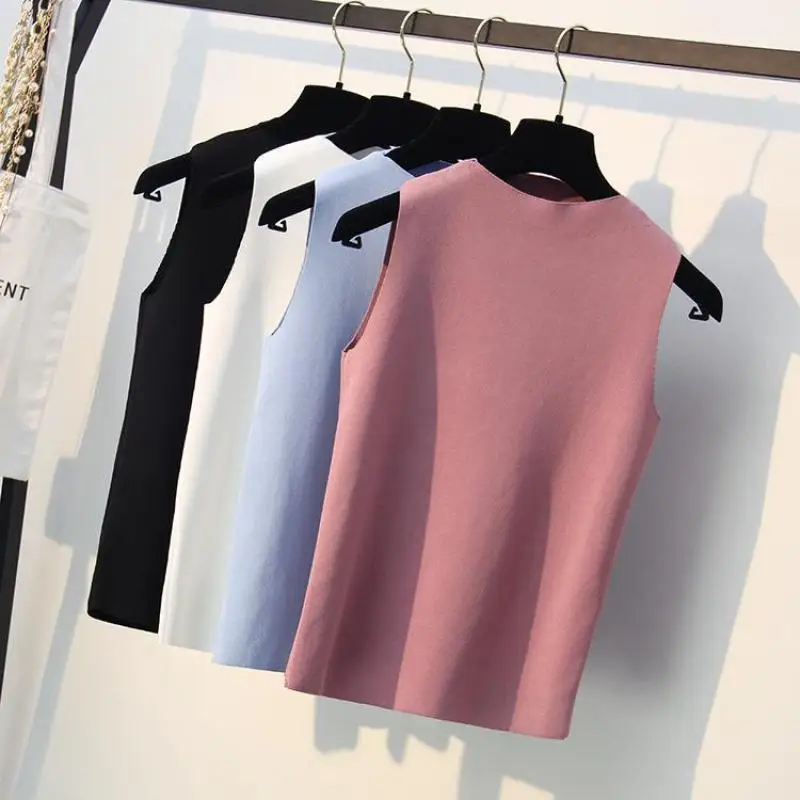 Thin Vest Women 2019 Summer New Solid Knitting Tank Tops Casual Ladies Pullovers Pink White Blue Sweaters Femme Pull Stretch | Женская