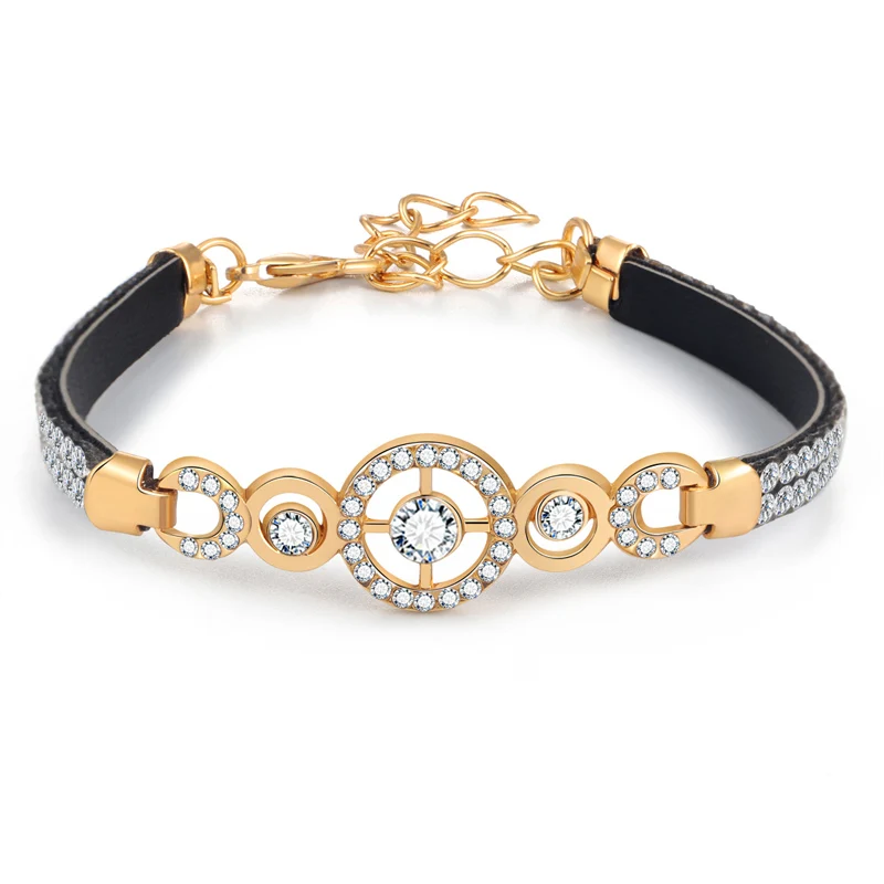 MINHIN Luxury Round Crystal Chain Bracelets for Women Gold Color Leather Bangle & Bracelets Engagement Wedding Jewelry
MINHIN Luxury Round Crystal Chain Bracelets for Women Gold Color Leather Bangle & Bracelets Engagement Wedding Jewelry