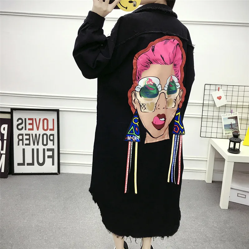 2019 Vintage Black Denim Jacket Women Spring Autumn Printed Casual Long Jeans Coat Ladies Fashion Loose Tassel Tops Plus Size
2019 Vintage Black Denim Jacket Women Spring Autumn Printed Casual Long Jeans Coat Ladies Fashion Loose Tassel Tops Plus Size