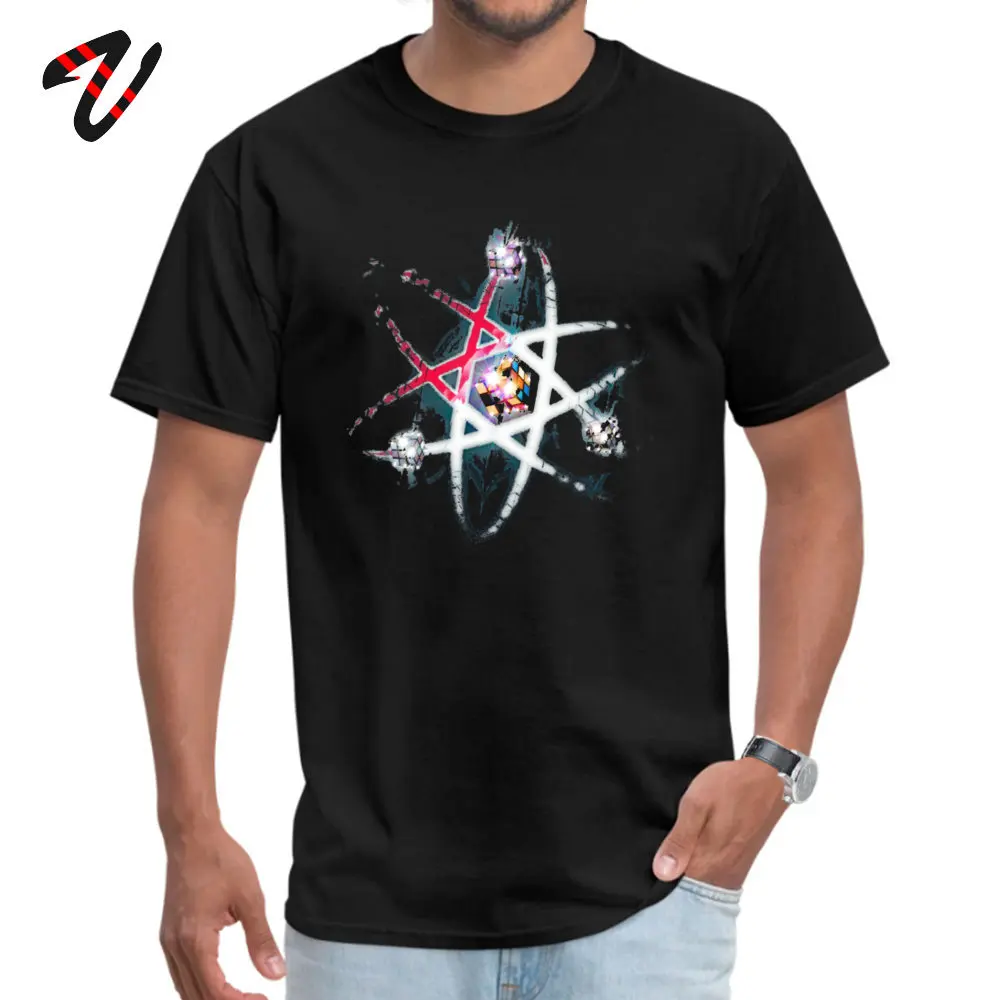 Casual Top T-shirts for Men Printing Summer/Autumn Tops Tees Short Sleeve Hot Sale Normal Tops T Shirt O Neck 100% Cotton Rubik Cube Shattered Atom Awesome Design T-shirt -23564 black