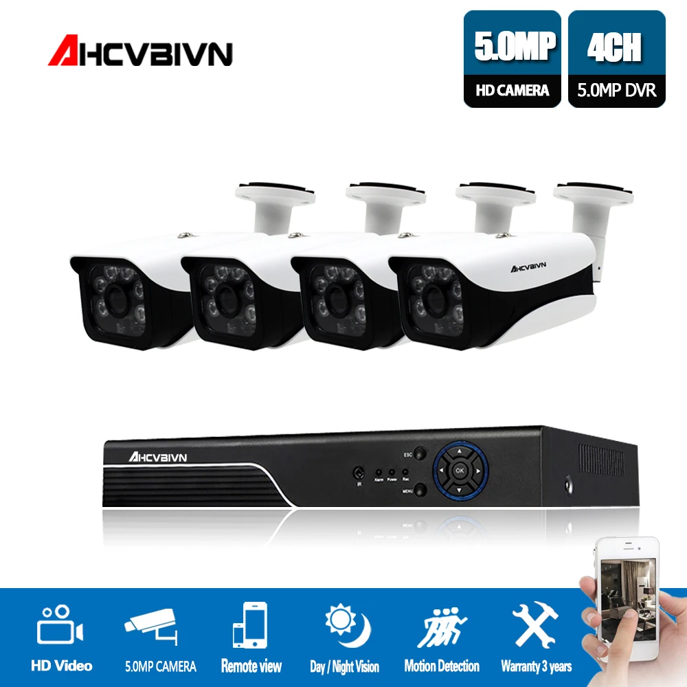 

AHCVBIVN H.265 4CH 5MP AHD DVR Kit CCTV Camera System 4PCS 5.0MP Security Camera IP67 Outdoor Video Surveillance System APP View