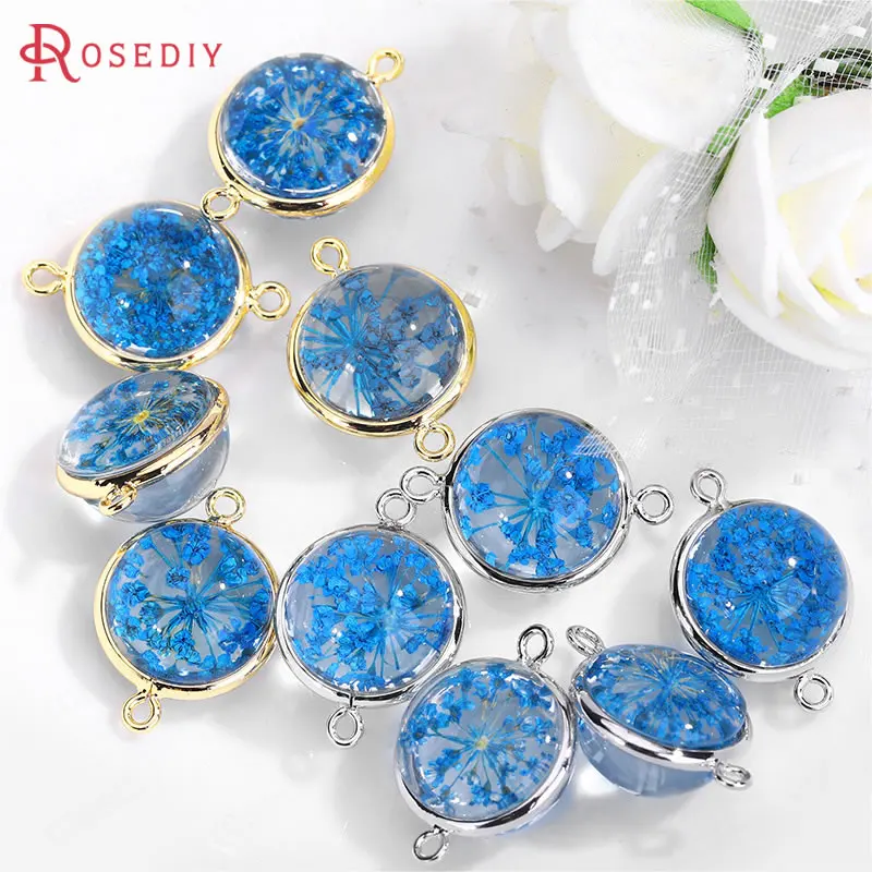 (35615)6PCS 14x20MM 24K Gold Color Brass and Glass 2 Holes with Dried Flower Round Connect Charms Pendants Diy Jewelry Findings
(35615)6PCS 14x20MM 24K Gold Color Brass and Glass 2 Holes with Dried Flower Round Connect Charms Pendants Diy Jewelry Findings