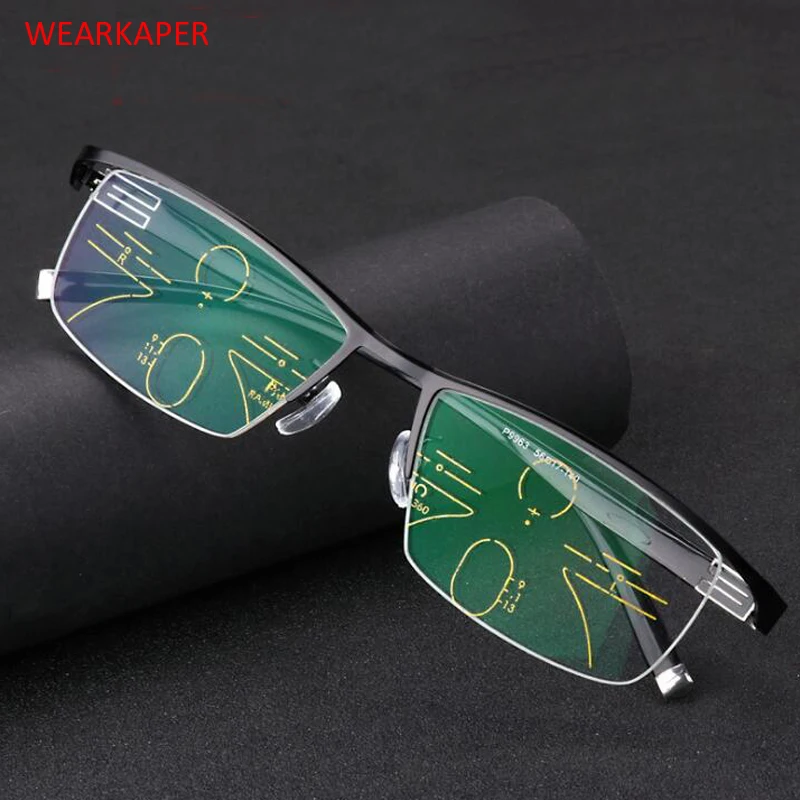 WEARKAPER Titanium alloy SProgressive Multifocal Reading Glasses Men Presbyopic Eyeglasses Points for Reader Near Far sight 
WEARKAPER Titanium alloy SProgressive Multifocal Reading Glasses Men Presbyopic Eyeglasses Points for Reader Near Far sight