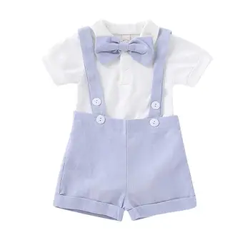 

Cute Baby Boy Clothes Summer Hot Infant Boys Gentleman Short Sleeve Solid Romper Suspenders Strap Shorts Outfits 0-18M Clothes