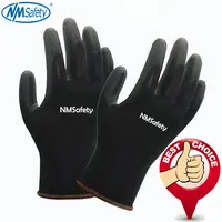 NMSAFETY 13G black PU Work Gloves Palm Coated working gloves,Workplace Safety Supplies,Safety Gloves guantes trabajo image