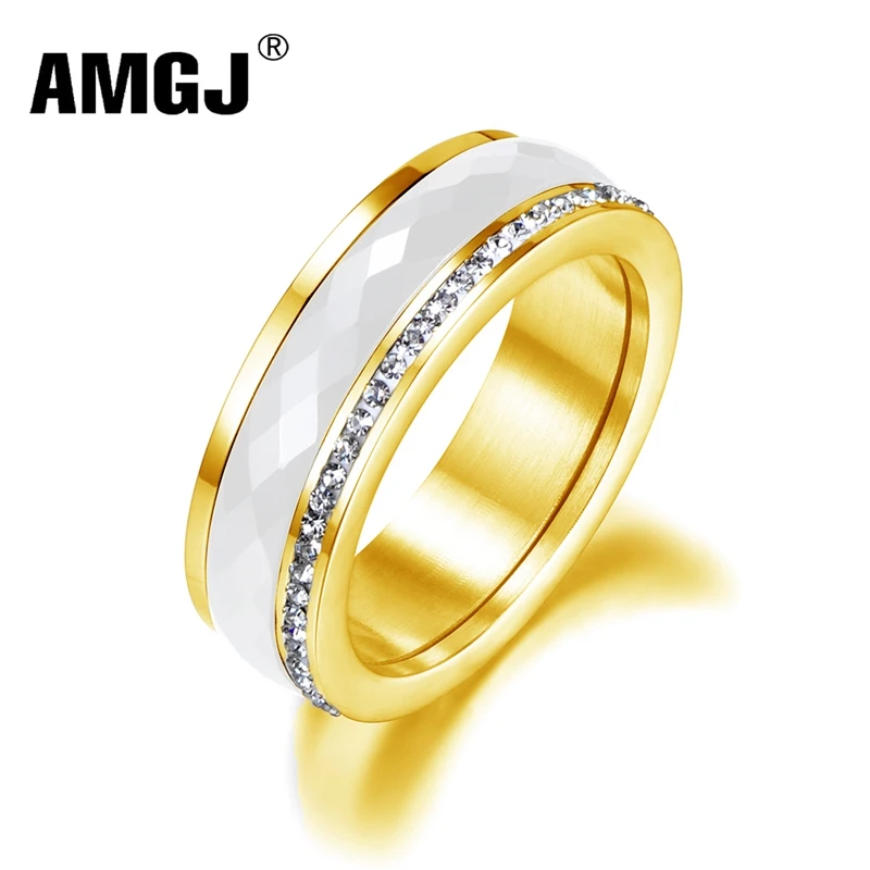 AMGJ Fashion White Ceramic Ring for Women Wedding Band Gold/Rose Gold Stainless Steel Couple Ring Jewelry Gifts for Lover
AMGJ Fashion White Ceramic Ring for Women Wedding Band Gold/Rose Gold Stainless Steel Couple Ring Jewelry Gifts for Lover