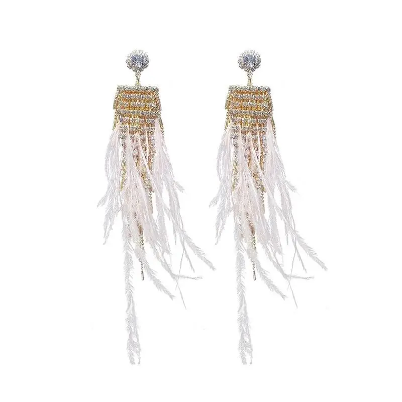 Bohemian Genuine Ostrich Feather Earrings Long Crystal Tassel Dangle Drop Earrings Jewelry For Women Wedding Jewelry holiday
Bohemian Genuine Ostrich Feather Earrings Long Crystal Tassel Dangle Drop Earrings Jewelry For Women Wedding Jewelry holiday