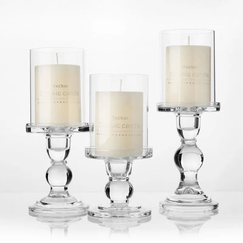 

1pc 3.46 / 4.52 / 5.51 in Glass Candle Holders for 3" Pillar Candle and 3/4" Taper Candle, Wedding decoration, Candlestick Set