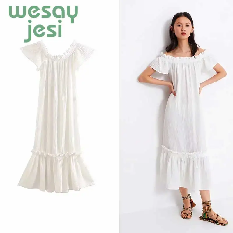 2019 Women Elegant Vintage sweet white Dress Stylish Sexy Slash Neck Casual Slim Beach Summer Sundress vestidos
2019 Women Elegant Vintage sweet white Dress Stylish Sexy Slash Neck Casual Slim Beach Summer Sundress vestidos