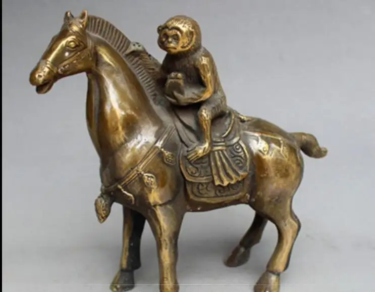 Китайская старинная латунная статуэтка на лошади|monkey|monkey monkeymonkey statue |