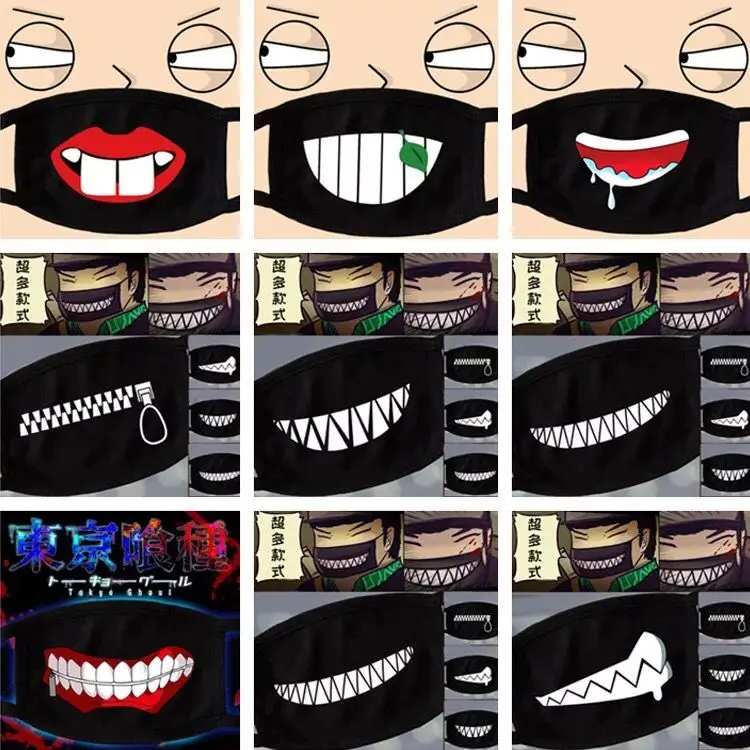 

Nan bao6 Women Men Black Anti-Dust Cotton Cute Bear Anime Cartoon Mouth Mask Kpop teeth mouth Fashion Muffle Face Mouth Masks