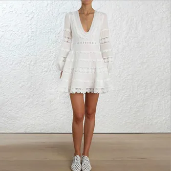 New Europe Fashion Dresses 2018 Autumn Women's Sexy V-neck Lace Ruffles Lantern Hollow Out Sleeves Female Dresses Party Vestido
New Europe Fashion Dresses 2018 Autumn Women's Sexy V-neck Lace Ruffles Lantern Hollow Out Sleeves Female Dresses Party Vestido
