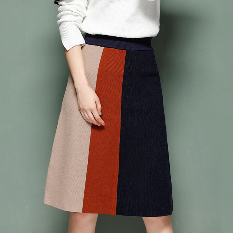 Retro Thick Knee-length Knit Skirt Women 2018 Autumn Winter Patchwork High Waist Sweater Skirt OL Vertical Strip A-line Skirts
Retro Thick Knee-length Knit Skirt Women 2018 Autumn Winter Patchwork High Waist Sweater Skirt OL Vertical Strip A-line Skirts