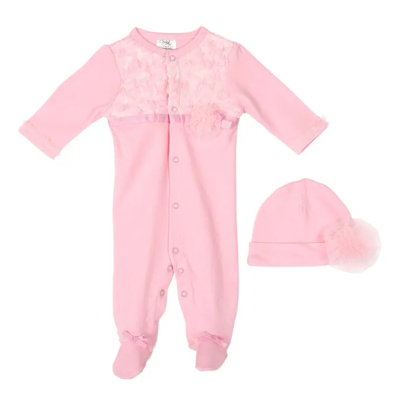 Hot Princess Newborn Baby Girl Clothes Floral Lace Rompers+Hats Sets Infant Bodysuits G27