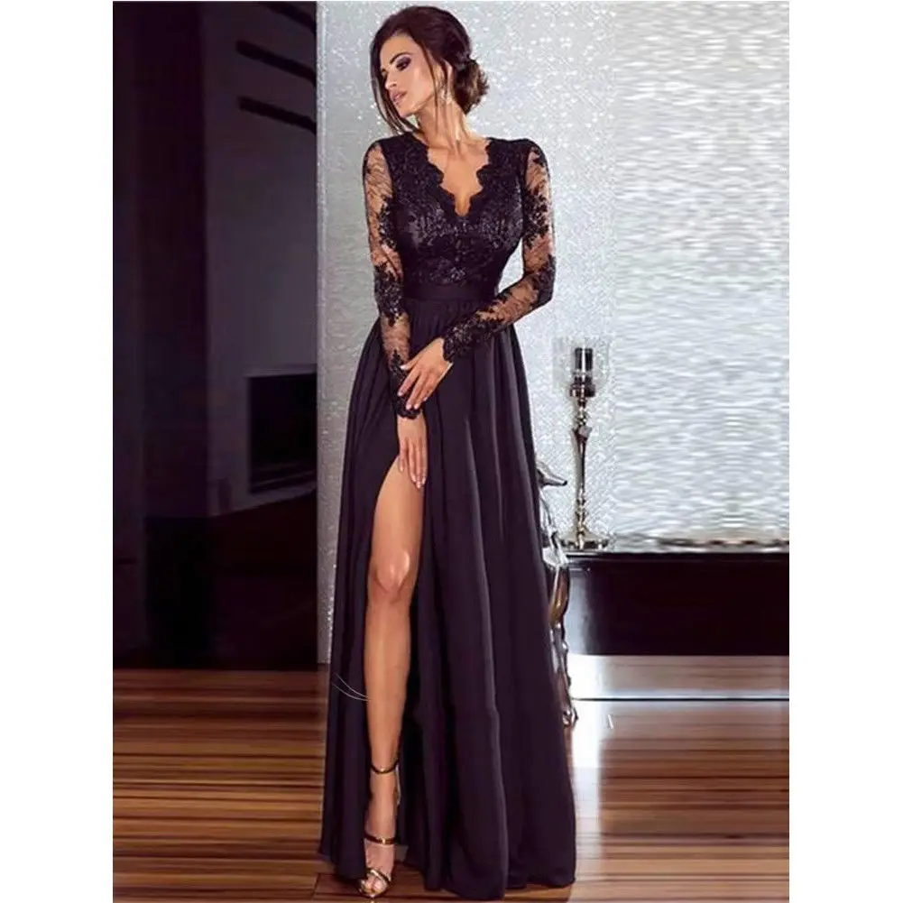 New Style Women Dress Fashion Solid Sexy Women Lace See Through Long Sleeve Lace Party Split V Neck Long Attire Dress
New Style Women Dress Fashion Solid Sexy Women Lace See Through Long Sleeve Lace Party Split V Neck Long Attire Dress