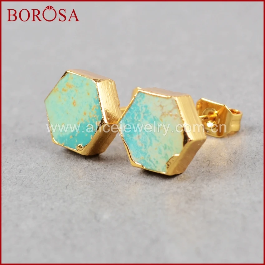 BOROSA Natural Blue Stone Druzy Earrings,Hexagon Gold Color Gems Stone Stud Earrings for Women Girls Selling G0611
BOROSA Natural Blue Stone Druzy Earrings,Hexagon Gold Color Gems Stone Stud Earrings for Women Girls Selling G0611