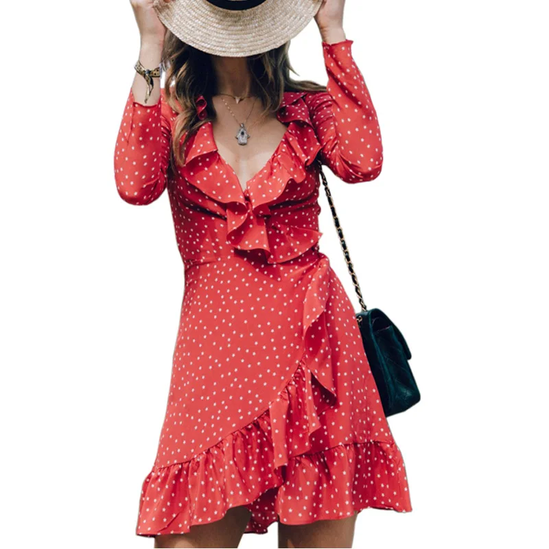 Ruffle Star Red Polka Dot Print Women Dress Sexy Deep V Neck Long Sleeve Woman 2019 Summer Casual Wrap Belt Beach Mini Dress Hot
Ruffle Star Red Polka Dot Print Women Dress Sexy Deep V Neck Long Sleeve Woman 2019 Summer Casual Wrap Belt Beach Mini Dress Hot