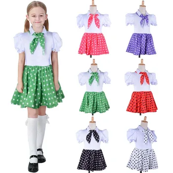 Little Girls 50s Polka Dots Sock Hop Costume Child 1950s Rock N Roll Grease Costume Rockabilly Skirt Blouse with Matching Scarf
Little Girls 50s Polka Dots Sock Hop Costume Child 1950s Rock N Roll Grease Costume Rockabilly Skirt Blouse with Matching Scarf